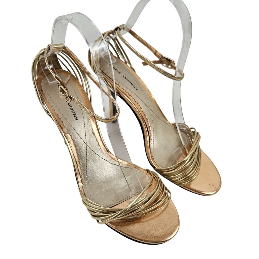 Chinese Laundry Heels Willy Womens Size 8 Gold Strappy Sandals Adjustable Strap